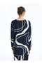 Lcwaikiki Basic Navy Blue Bicycle Neck Print Long Sleeve Women's Tunic - 3