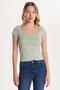 Women's Slim Fit Close-Fitting Cotton Short Sleeve U Neck Mint Blouse - 4
