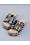 25Y103 Women's High Cork Sole Stone Double Tape Slippers - 4