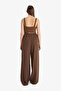 Brown Linen Straight Trousers with Elastic Waist - 5