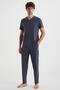 Men's Summer Pajamas Set – V-Neck Short Sleeve Top and Straight Leg Bottom, Indigo Color C8T0N4