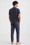 Men's Summer Pajamas Set – V-Neck Short Sleeve Top and Straight Leg Bottom, Indigo Color C8T0N4 - 3