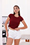 Burgundy Side Gathered Camisole Crop T-Shirt – Body-Fitting Summer Model - 3