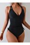 One Piece Swimsuit Cross Back Design V Neckline, - 5