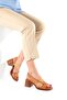 Madleen Tan Color Soft Genuine Leather Women's Sandals Thick Heels Shoes - 5