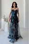 Dark Green Ruffle Detail Strapless Chiffon Tulle Purple Evening Dress