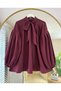 Women's Balloon Sleeve Bordo Tunic Shirt with Tie-Up Detail at the Collar - 2