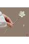 Elegant Handmade White Flower Hair Bun Pin 17cm - Japanese Bun Stick Metal Stick Hairpin - 3
