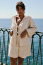 Bej V Yaka Bağlama Detaylı Pamuk Flam Beachwear Büyük Beden Alt-Üst Takım TBBSS25CP00012