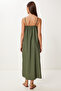 Women's Khaki Strap Summer Midi Crinkle Dress Mx00195 - 6
