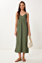 Women's Khaki Strap Summer Midi Crinkle Dress Mx00195 - 3