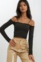 Women's Black Boat Neck Rope Strap Detailed Lycra Crop Knitted Blouse ALC-X10860