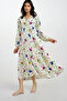 Women's Vanilla V-Neck Button Front Detailed Patterned Woven Viscose Dress ALC-X12022