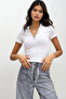 Women's Ecru Zippered Front Crop Blouse MDS-434-BLZ