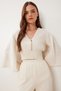 Women's Cream Linen Blouse Pants Suit Bv00160 - 3