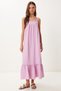 Women's Lilac Strap Flounced Summer Tensel Dress Bv00154