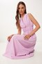 Women's Pink Wrap Collar Midi Woven Dress Bv00159
