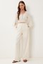 Women's Cream Linen Blouse Pants Suit Bv00160
