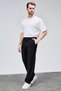 Men's Seasonal Black Double Pleated Relaxed Fit Elastic Waist Wide Leg Baggy Trousers Albert-1988 - 2