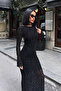 Siyah Leopar Desenli Bodycone/Vücudu Saran Maxi Örme Elbise TPRAW25EL00165 - 5