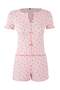 Pembe %100 Pamuklu Çiçekli Kurdele/Fiyonklu Fitilli Şortlu Örme Pijama Takımı THMSS25PT00434 - 5