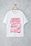 Beyaz %100 Süprem Baskılı Oversize/Rahat Kesim Örme Büyük Beden T-Shirt TBBSS25BF00082 - 5