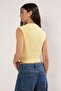 Açık Sarı Dik Yaka Büzgü/Drape Detaylı Fitted/Vücuda Oturan Asimetrik Örme Bluz TWOSS24BZ00534 - 4