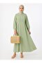 Linen Blended Hijab Dress with Front Button Detail - Nile Green - - 7