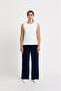 Women's Katia Draped Wide Leg Elastic Waist Elastane Combed Cotton Trousers Dark Blue