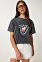 Printed Washable Flexible Knitted T-Shirt Anthracite Lan0034