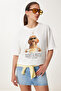 Printed Comfortable Knitted T-Shirt Ecru Lus0144