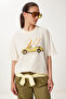 Printed Cotton Knitted T-Shirt Cream Lus0149