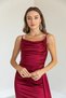 Women's Slit Detail Fish Cut Satin Fabric Chest Draped Maxi Length Claret Red Dress 39461 - 2