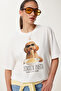 Printed Comfortable Knitted T-Shirt Ecru Lus0144 - 2