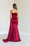 Women's Slit Detail Fish Cut Satin Fabric Chest Draped Maxi Length Claret Red Dress 39461 - 3