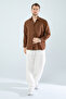 Men's Dark Brown Linen Textured Oversize Shirt (Oversized) - 5