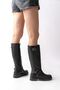 02-312 Black Zippered Daily Women's Boots with Buckle Accessories