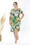 Women's Green White Tropical Pattern Midi Dress - 3