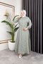 Women's Mint Hijab Clothing Shirt Detailed Striped Viscose Crashed Dress Double Suit