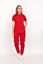 Red Light Green Snap Button Mandarin Collar Soft Lycra Uniform Nurse Doctor Scrubs Hospital Set