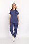 Storm Blue Çağla Model Snap-Button Stand Collar Soft Lycra Nurse Doctor Hospital Scrubs Set