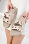 Women's Double Buckle Polyurethane Sole Summer Daily House Slippers Outdoor Slippers Stone Slippers Beige - 3