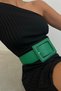 Women's Green Faux Leather Stylish Design Buckle Wide Band Clothing Accessory Belt 15525 - 3