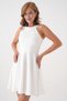 Women's Scuba Fabric Sleeveless Flared White Mini Evening Dress 2165 - 7