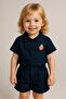 Girl's Navy Blue Strawberry Embroidered Top Short Sleeve Shirt Bottom Short Set