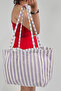 Woys Lilac Color Striped Pattern Woven Beach Bag