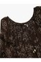 Viscose Krinkle Fabric Ruffled 3/4 Balloon Sleeve Floral Embroidered Round Neck Blouse - 3