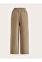 Beige Linen Blended Elastic High Waist Wide Leg Trousers - 4