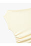 Wrap Fabric Textured Draped Boat Neck Sleeveless Blouse - 5