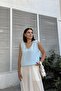 Women's Blue Muslin Straw Detailed Blouse - 700-3424